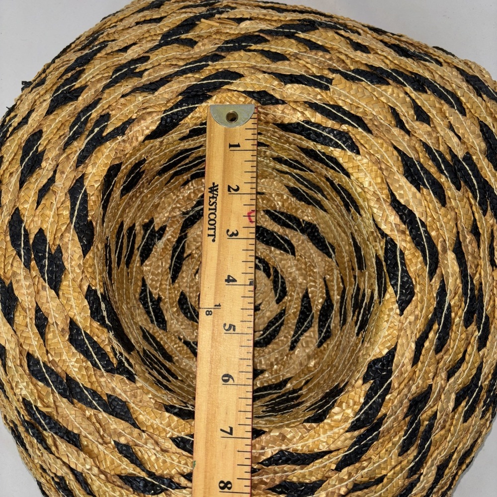 NWT Woven Straw Hat Wide Brim Black Animal Print Beach Casual Sun Hat NEW - Picture 11 of 11
